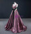 Purple Satin V-neck Pleats Prom Dress With Green Velvet