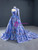 Blue Tulle Embroidery Flower High Neck Long Sleeve Prom Dress