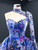 Blue Tulle Embroidery Flower High Neck Long Sleeve Prom Dress