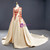 Champagne Satin Long Sleeve Beading Prom Dress