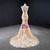 Champagne Mermaid Tulle Lace Appliques Prom Dress