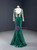 Green Mermaid Velvet Backless Prom Dress With Removable Train