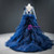 Dark Blue Tulle Sequins Appliques Long Sleeve Prom Dress