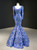 Blue Silver Sequins Mermaid Long Sleeve Prom Dress