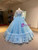 Light Blue Tulle Sequins Long Sleeve Prom Dress