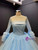 Light Blue Tulle Sequins Long Sleeve Prom Dress