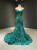 Green Mermaid Embroidery Sequins Spaghetti Straps Prom Dress