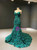 Green Mermaid Embroidery Sequins Spaghetti Straps Prom Dress