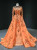 Orange Tulle High Neck Long Sleeve Beading Prom Dress