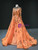 Orange Tulle High Neck Long Sleeve Beading Prom Dress