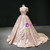 Pink Ball Gown Satin Sequins Embroidery Beading Prom Dress