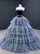Blue Tulle Velvet Strapless Pleats Prom Dress