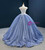 Blue Ball Gown Tulle Cap Sleeve Beading Prom Dress