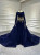 Royal Blue Velvet Long Sleeve Appliques Beading Prom Dress