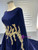 Royal Blue Velvet Long Sleeve Appliques Beading Prom Dress