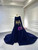 Royal Blue Velvet Long Sleeve Appliques Beading Prom Dress