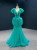 Sexy Illusion Green Mermaid Tulle Pleats Prom Dress