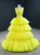 Yellow Ball Gown Tulle V-neck Pleats Prom Dress