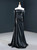 Black Mermaid Satin Off the Shoulder Pleats Long Sleeve Prom Dress