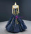 Navy Blue Mermaid Tulle Long Sleeve Beading Prom Dress