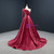 Burgundy Satin Long Sleeve Prom Dress With Split