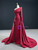 Burgundy Satin Long Sleeve Prom Dress With Split