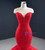 Red Mermaid Lace Beading Cap Sleeve Prom Dress
