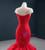 Red Mermaid Lace Beading Cap Sleeve Prom Dress