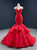 Red Mermaid Lace Beading Cap Sleeve Prom Dress