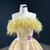 Gold Tulle Embroidery Appliques Feather Prom Dress