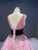 Pink Hi Lo Tulle V-neck Beading Prom Dress