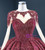 Burgundy Tulle Long Sleeve Beading Prom Dress