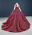 Burgundy Tulle Long Sleeve Beading Prom Dress