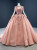 Stylish Pink Tulle Long Sleeve Beading Prom Dress