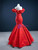 Red Mermaid Off the Shoulder Appliques Prom Dress
