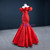 Red Mermaid Off the Shoulder Appliques Prom Dress