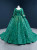 Green Ball Gown Sequins Square Short Sleeve Prom Dress