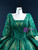 Green Ball Gown Sequins Square Short Sleeve Prom Dress