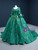 Green Ball Gown Sequins Square Short Sleeve Prom Dress