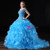 Blue Lace Organza Beading Off The Shoulder Sweet 16 Dress