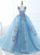 Blue Tulle V-neck Butterfly Appliques Sweet 16 Dress