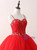 Red Tulle Spaghetti Straps Pearls Quinceanera Dress