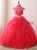 Red Organza Appliques Beading Quinceanera Dress