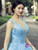 Light Blue Lace Illusion V-neck Sleeveless Prom Dress
