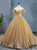 Gold Ball Gown Sequins Short Sleeve Quinceanera Dress