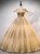 Gold Ball Gown Tulle Pleats Sequins Quinceanera Dress