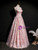 Pink Straps Print Pearls Quinceanera Dress