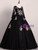 Black Tulle V-neck Appliques Long Sleeve Quinceanera Dress