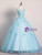 Blue Tulle Appliques Pearls Quinceanera Dress