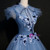 Blue Tulle Pleats Appliques Quinceanera Dress